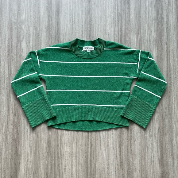 Hippie Rose Striped Crew Neck Cropped Sweater Green S - Picture 1 of 9